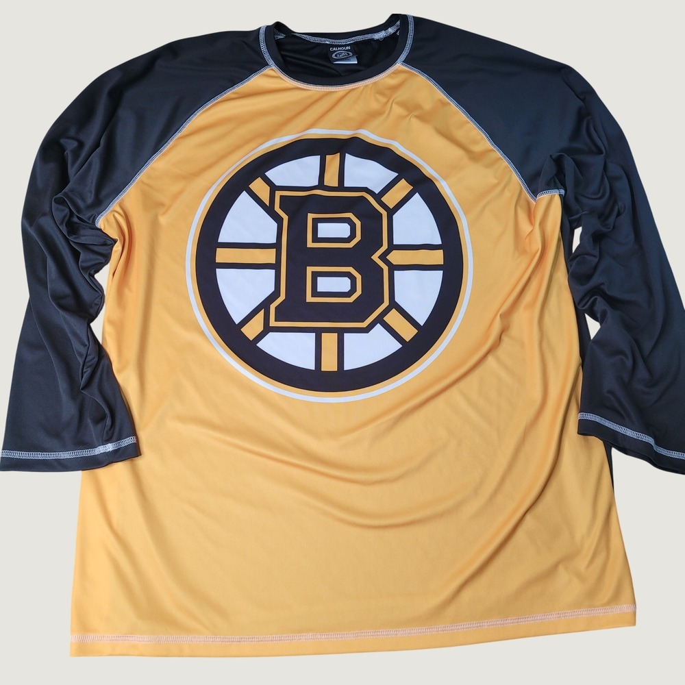 Boston Bruins NHL Calhoun Shirt Mens XXL Yellow Black Long Sleeve Performance